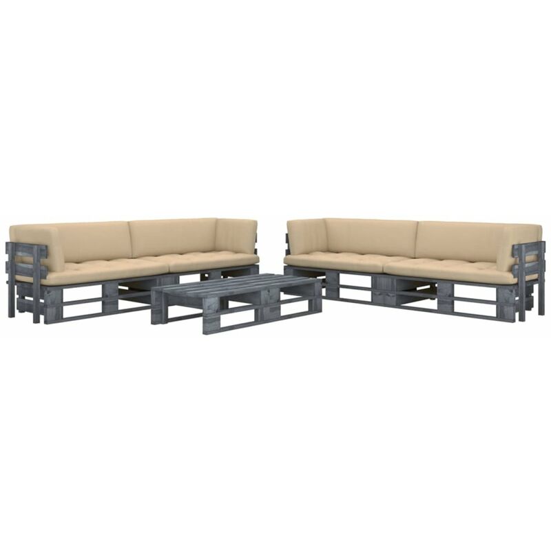 

Muebles de palets 6 pzas y cojines madera pino impregnada gris