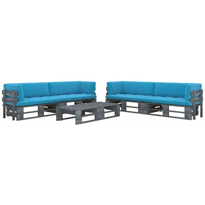 

Happyshopping - Muebles de palets 6 pzas y cojines madera pino impregnada gris