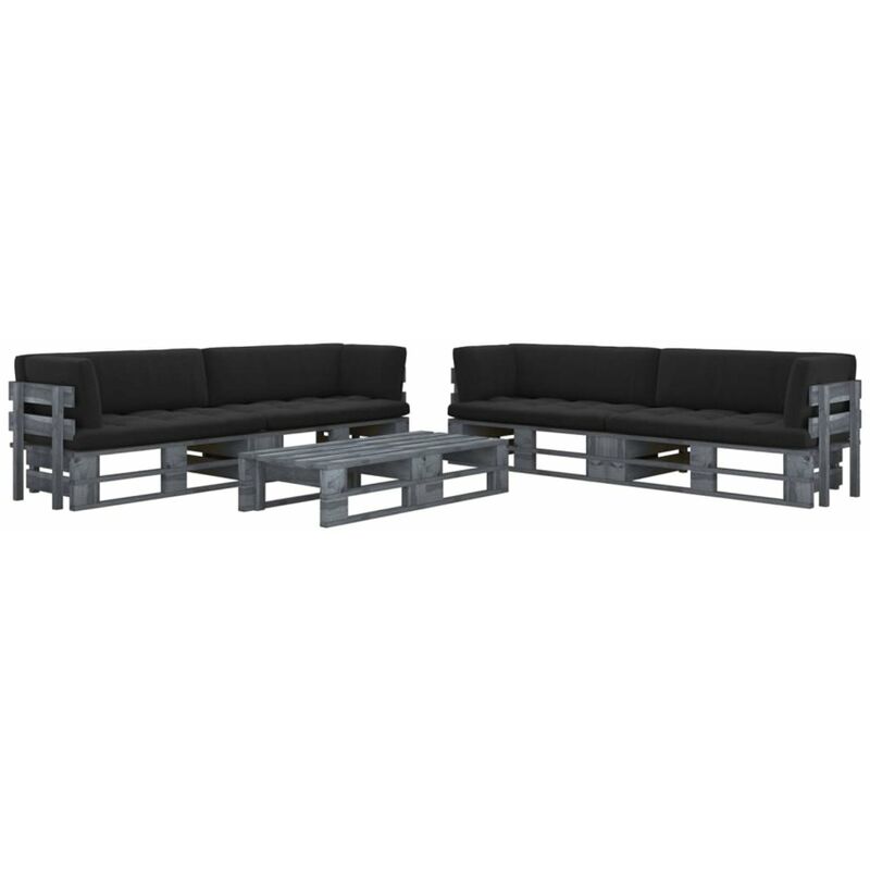

Happyshopping - Muebles de palets 6 pzas y cojines madera pino impregnada gris