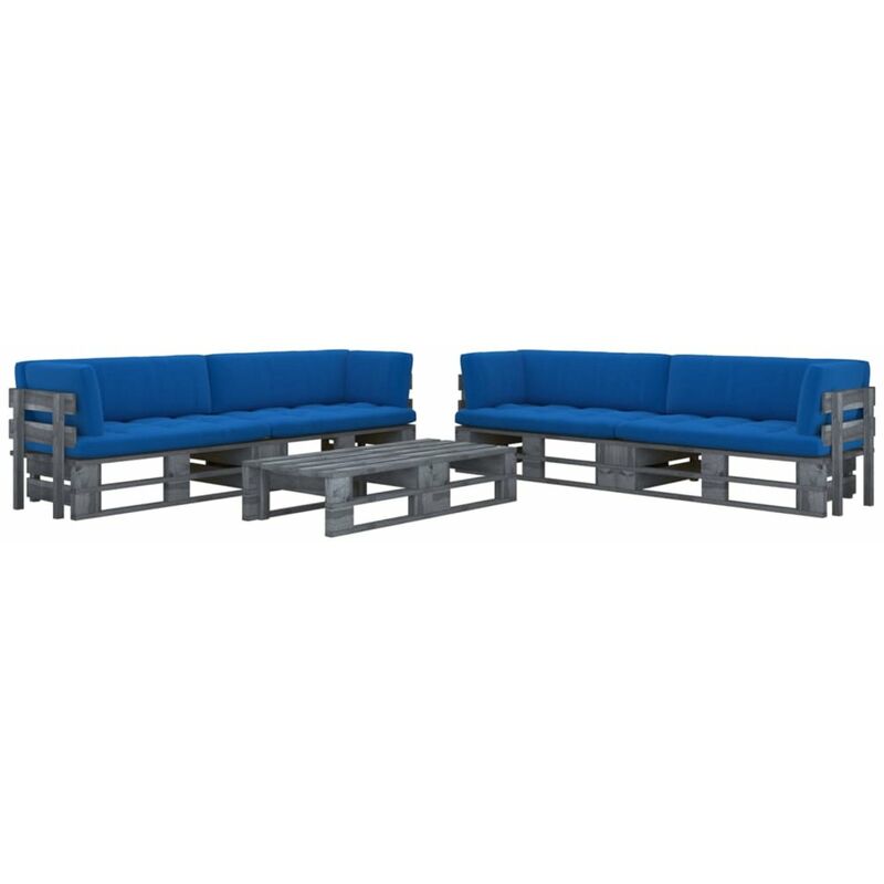 

Happyshopping - Muebles de palets 6 pzas y cojines madera pino impregnada gris