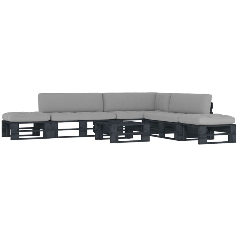 

Muebles de palets 6 pzas y cojines madera pino impregnada negro