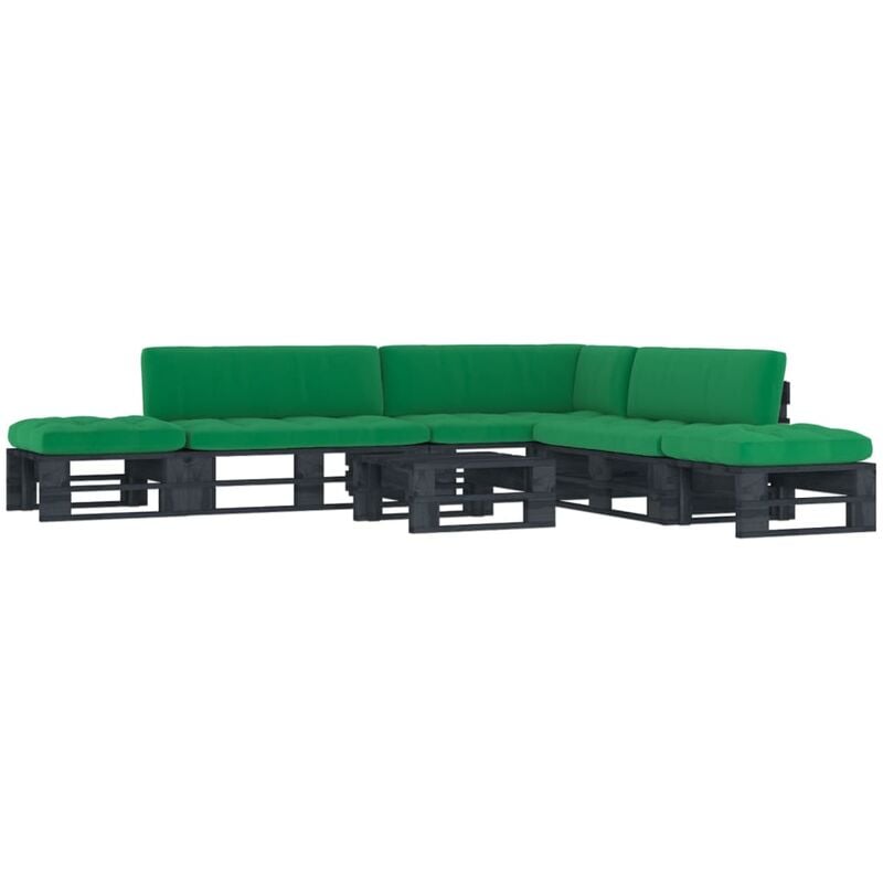 

Muebles de palets 6 pzas y cojines madera pino impregnada negro