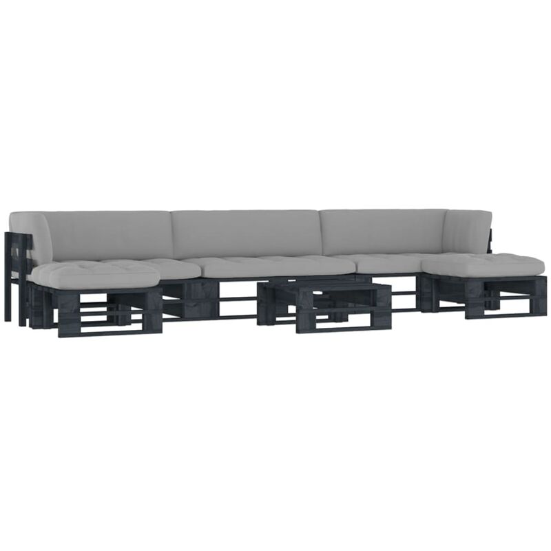 

Muebles de palets 6 pzas y cojines madera pino impregnada negro