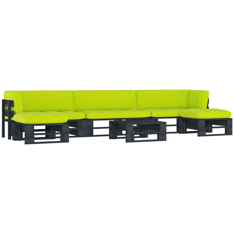 

Muebles de palets 6 pzas y cojines madera pino impregnada negro