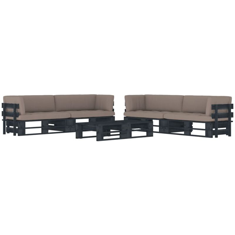 

Muebles de palets 6 pzas y cojines madera pino impregnada negro