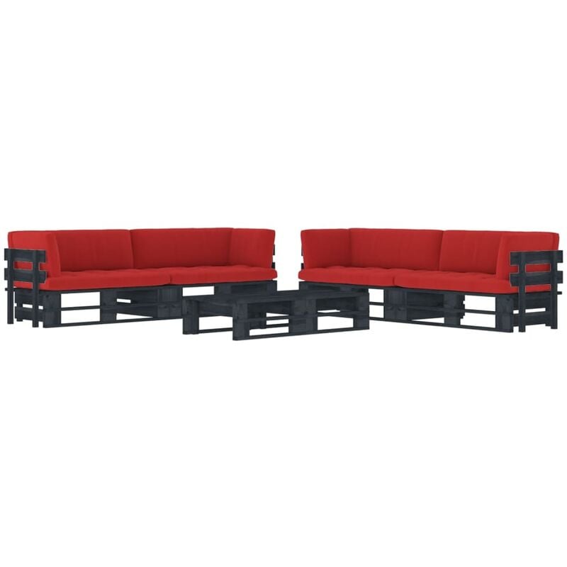 

Muebles de palets 6 pzas y cojines madera pino impregnada negro