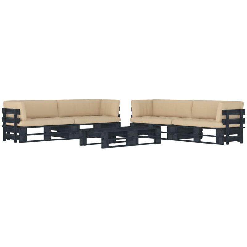 

Muebles de palets 6 pzas y cojines madera pino impregnada negro
