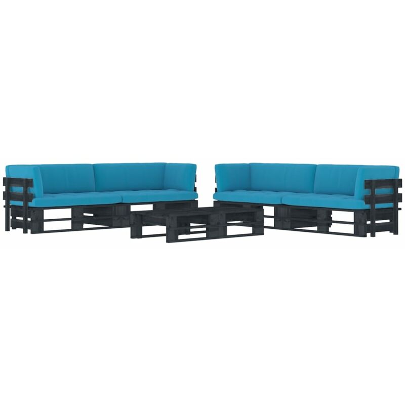 

Muebles de palets 6 pzas y cojines madera pino impregnada negro