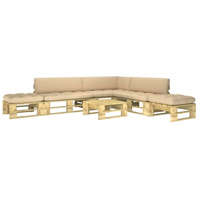 

Muebles de palets 6 pzas y cojines madera pino impregnada verde