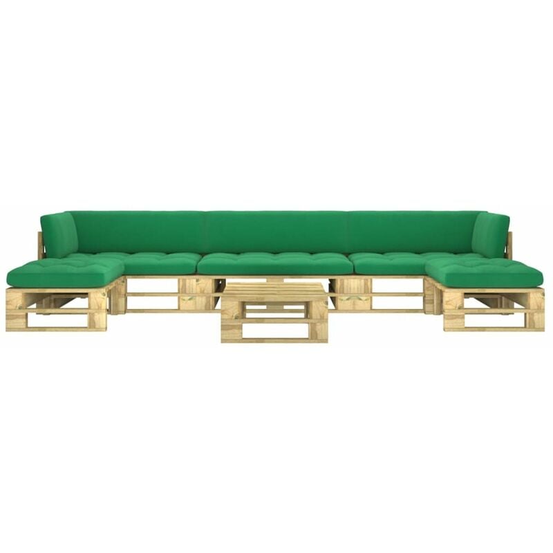 

Muebles de palets 6 pzas y cojines madera pino impregnada verde