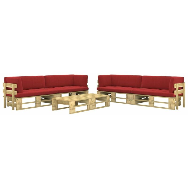 

Muebles de palets 6 pzas y cojines madera pino impregnada verde