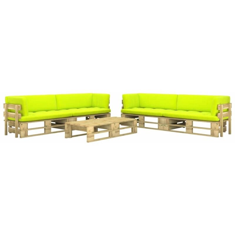 

Muebles de palets 6 pzas y cojines madera pino impregnada verde