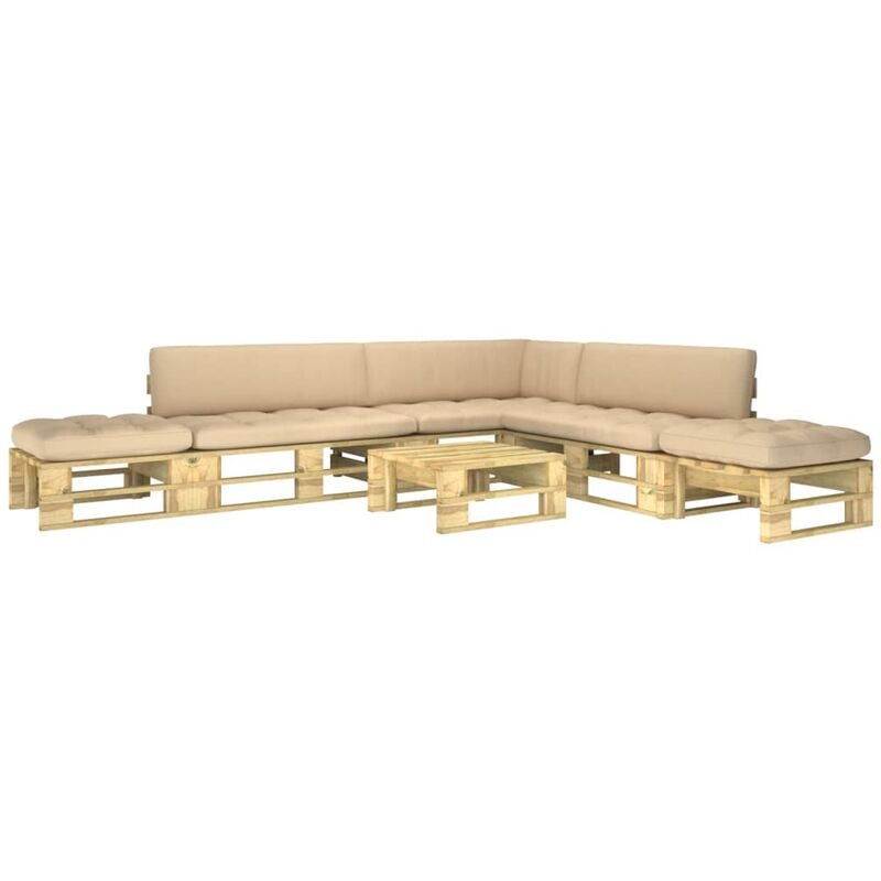 

Muebles de palets 6 pzas y cojines madera pino impregnada verde