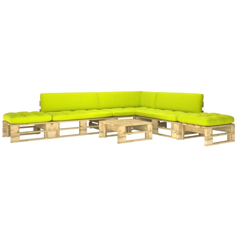 

Muebles de palets 6 pzas y cojines madera pino impregnada verde
