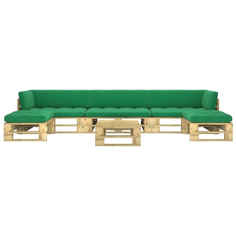 

Muebles de palets 6 pzas y cojines madera pino impregnada verde