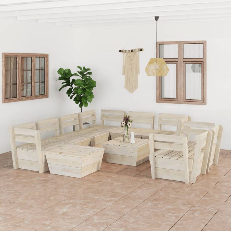 

Muebles de palets de jardín 10 pzas madera de abeto impregnada