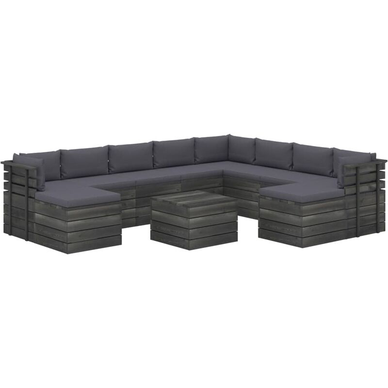 

Muebles de palets de jardín 11 pzas cojines madera maciza pino