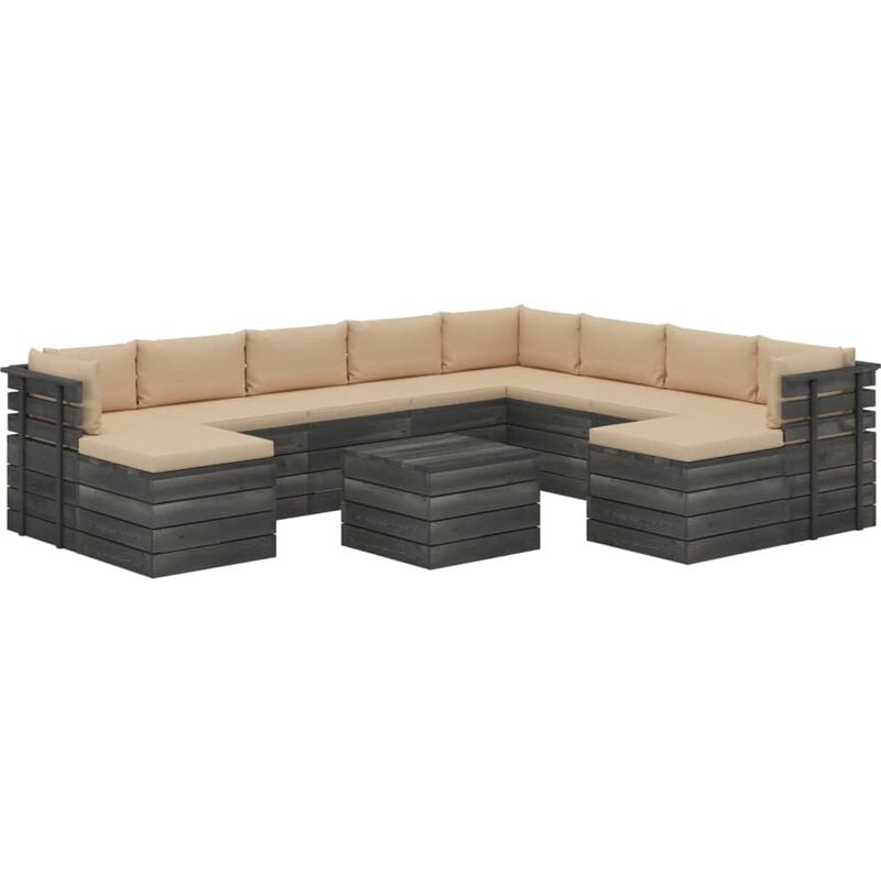

Muebles de palets de jardín 11 pzas cojines madera maciza pino