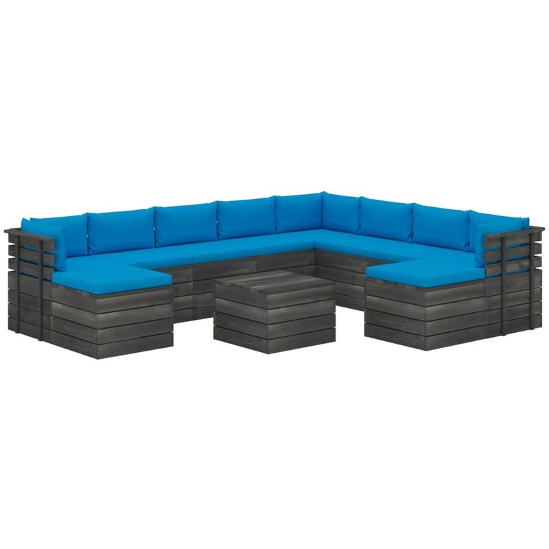 

Muebles de palets de jardín 11 pzas cojines madera maciza pino