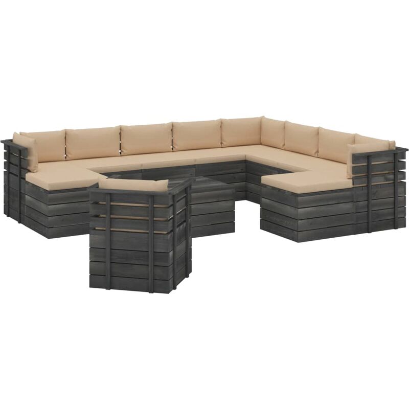 

Muebles de palets de jardín 12 pzas cojines madera maciza pino