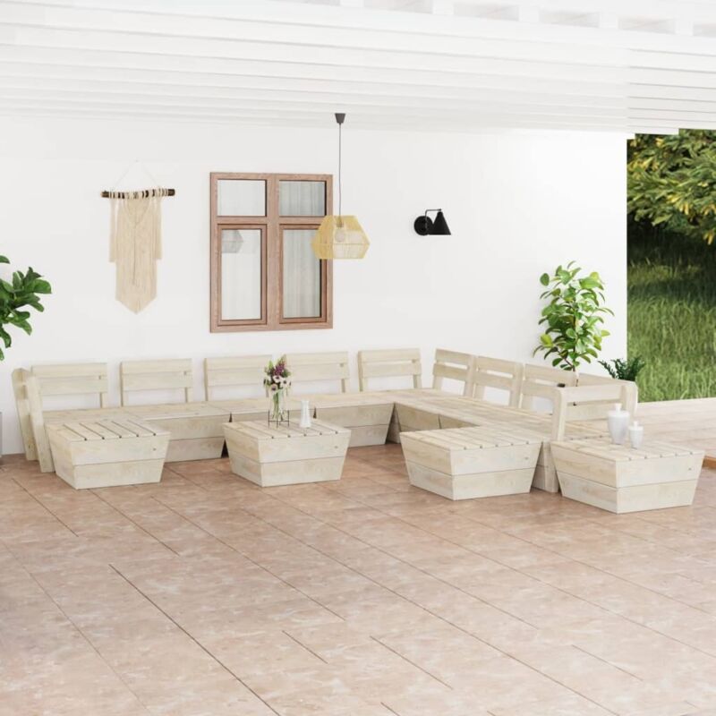 

vidaXL Muebles de palets de jardín 12 pzas madera de abeto impregnada - Beige