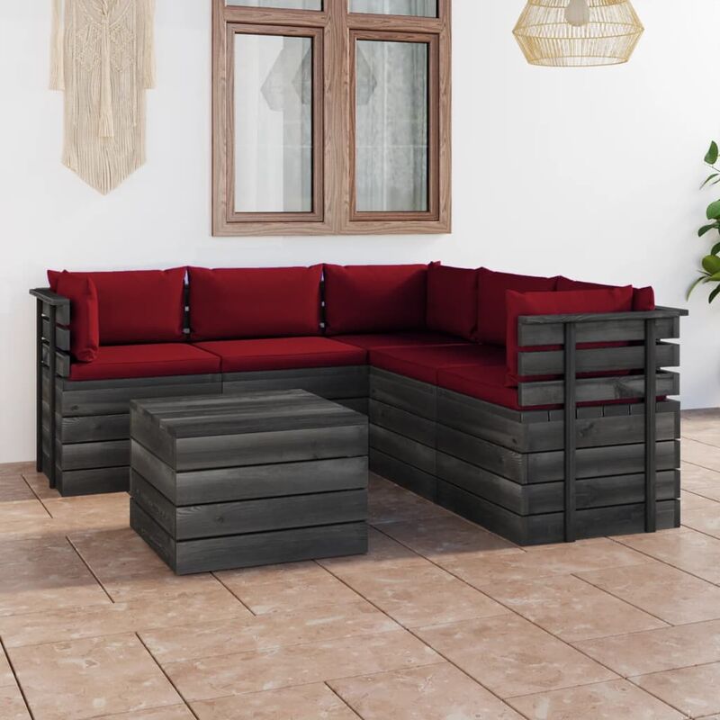 

Muebles de palets de jardín 6 piezas cojines madera de pino