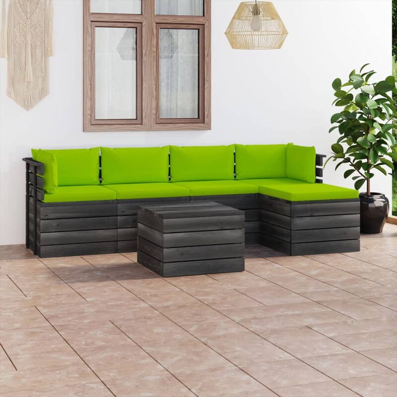 

Muebles de palets de jardín 6 piezas cojines madera maciza pino
