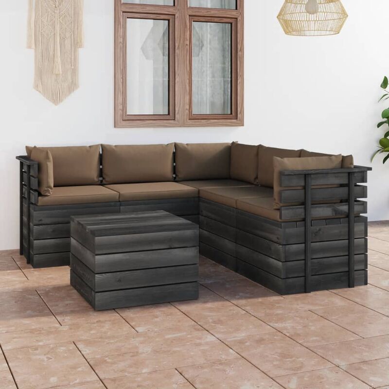 

Muebles de palets de jardín 6 piezas cojines madera maciza pino