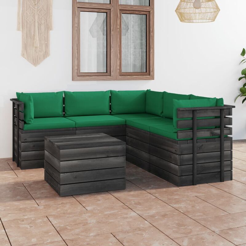 

Muebles de palets de jardín 6 piezas cojines madera maciza pino