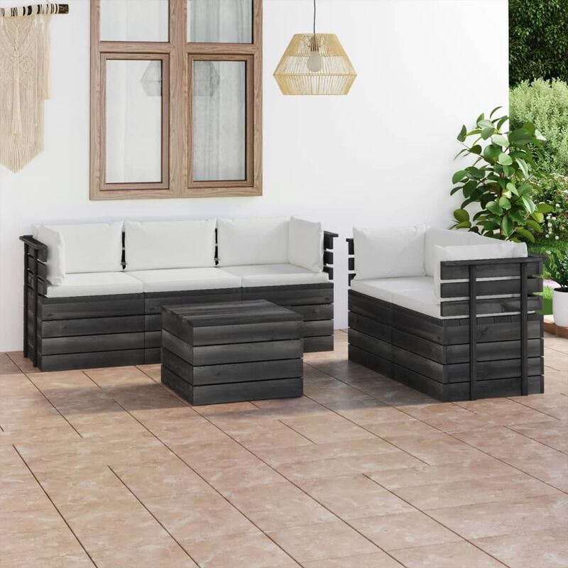 

Muebles de palets de jardín 6 piezas cojines madera maciza pino