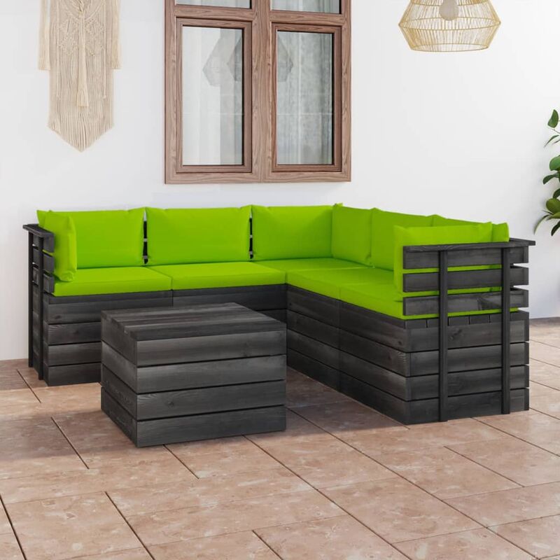 

Muebles de palets de jardín 6 piezas cojines madera maciza pino