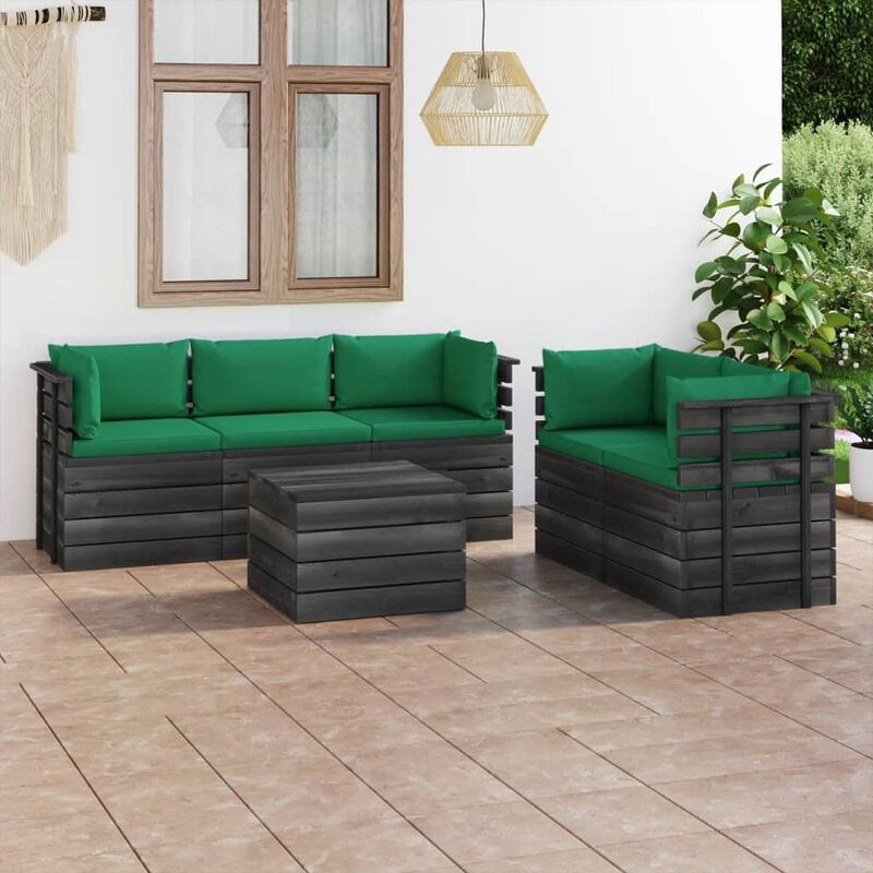 

Muebles de palets de jardín 6 piezas cojines madera maciza pino