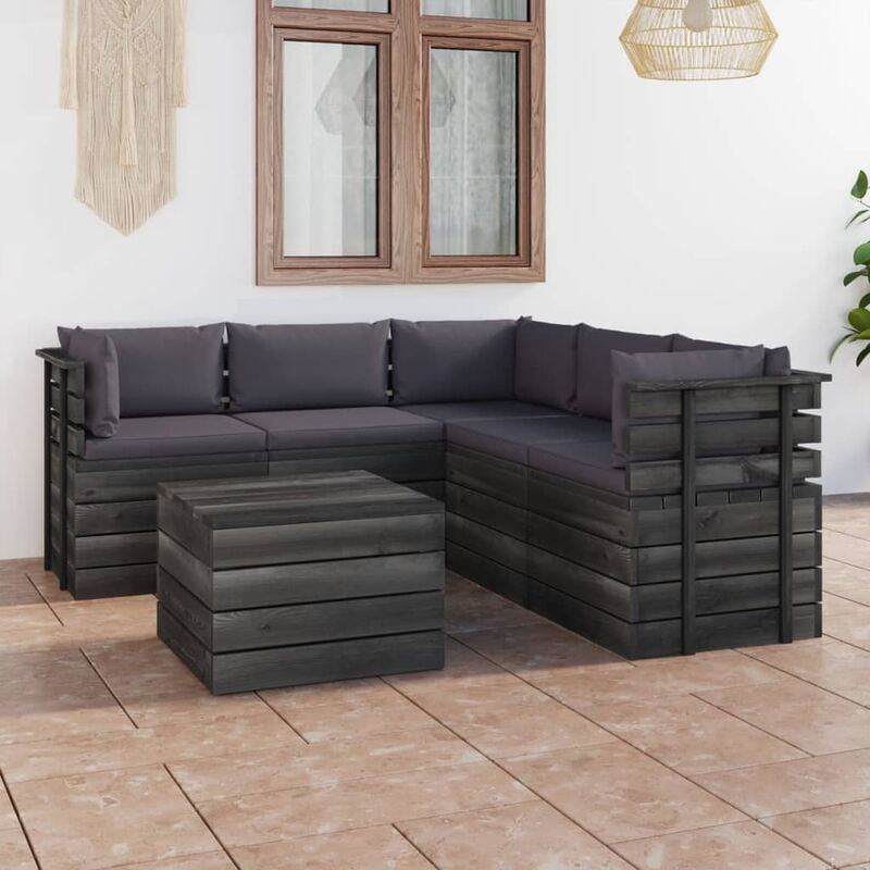 

Muebles de palets de jardín 6 piezas cojines madera maciza pino