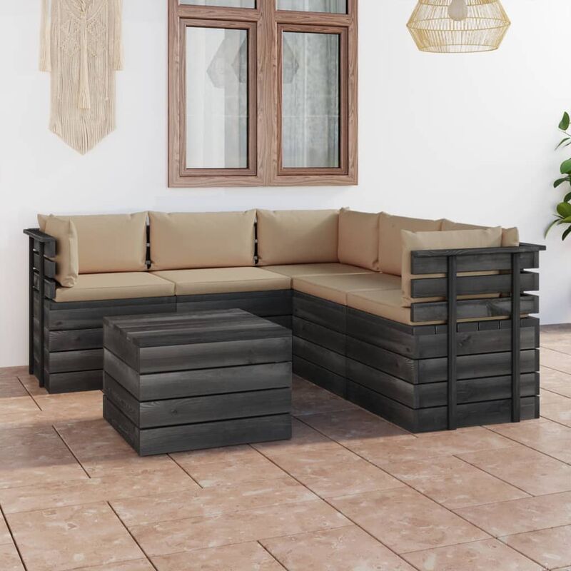 

Muebles de palets de jardín 6 piezas cojines madera maciza pino