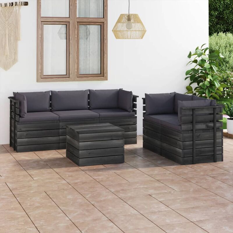 

Muebles de palets de jardín 6 piezas cojines madera maciza pino