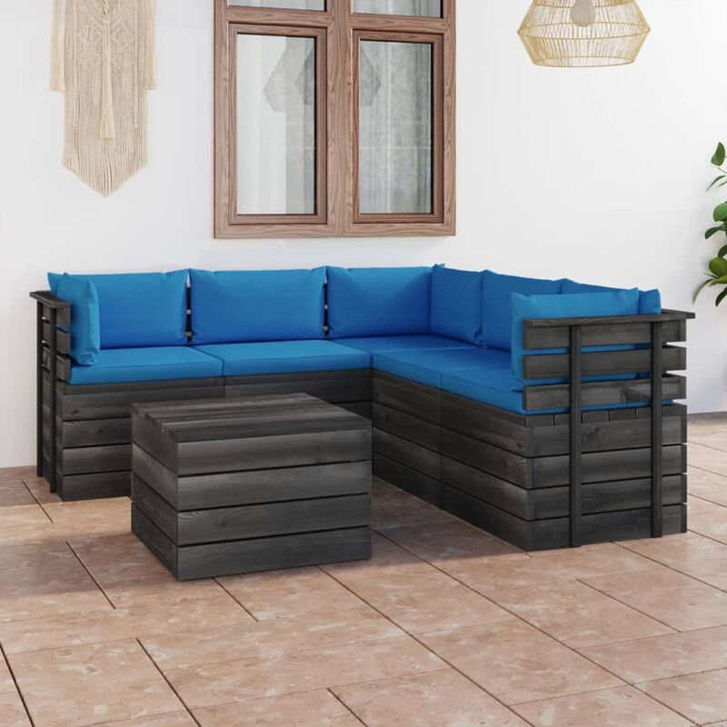 

Muebles de palets de jardín 6 piezas cojines madera maciza pino