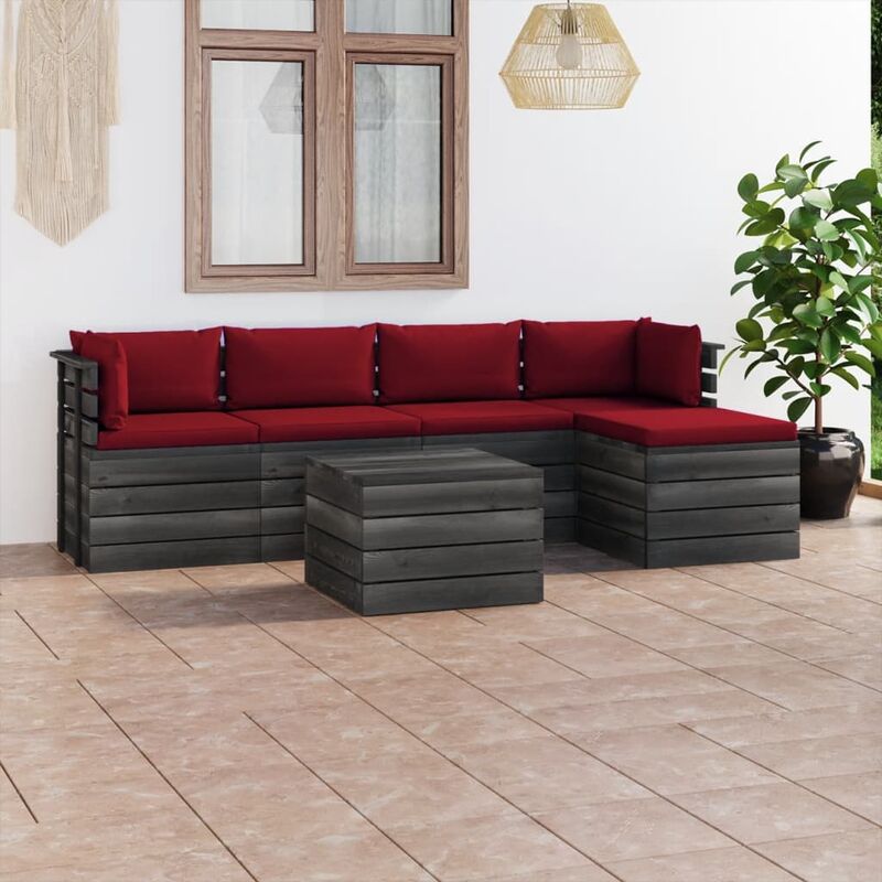 

Muebles de palets de jardín 6 piezas cojines madera maciza pino