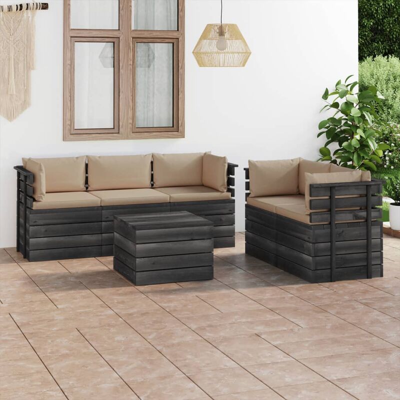 

Muebles de palets de jardín 6 piezas cojines madera maciza pino