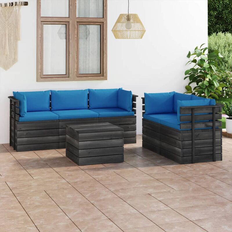 

Muebles de palets de jardín 6 piezas cojines madera maciza pino