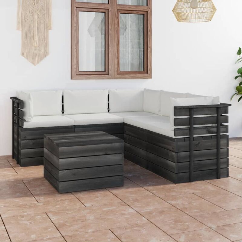 

Muebles de palets de jardín 6 piezas cojines madera maciza pino