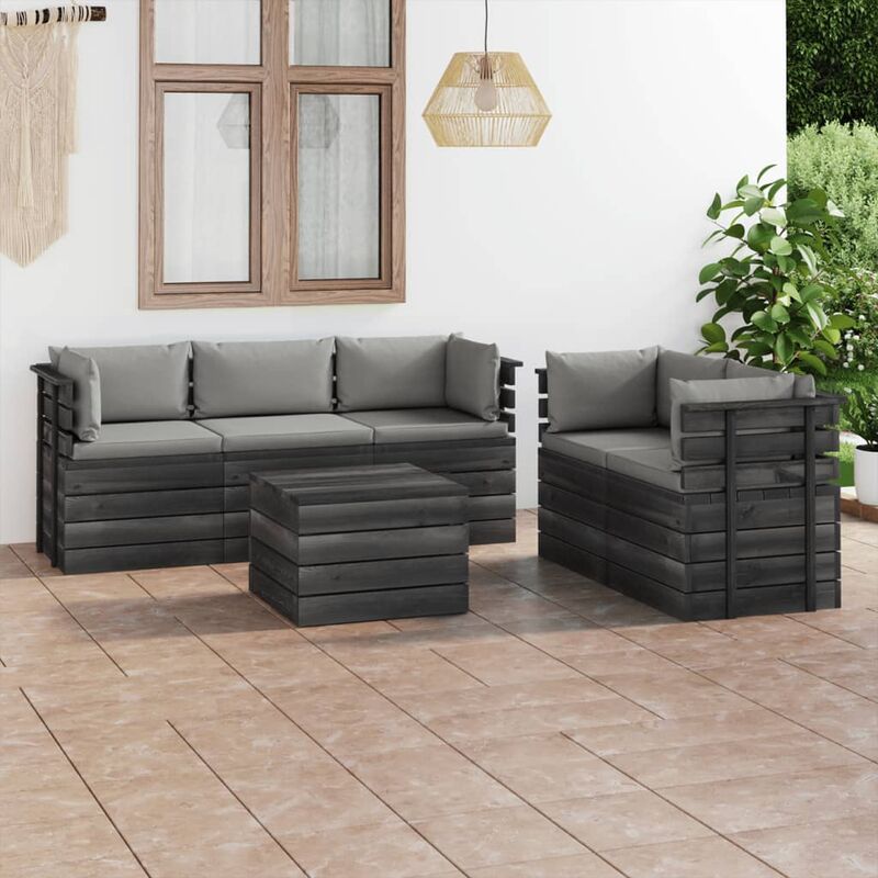 

Muebles de palets de jardín 6 piezas cojines madera maciza pino