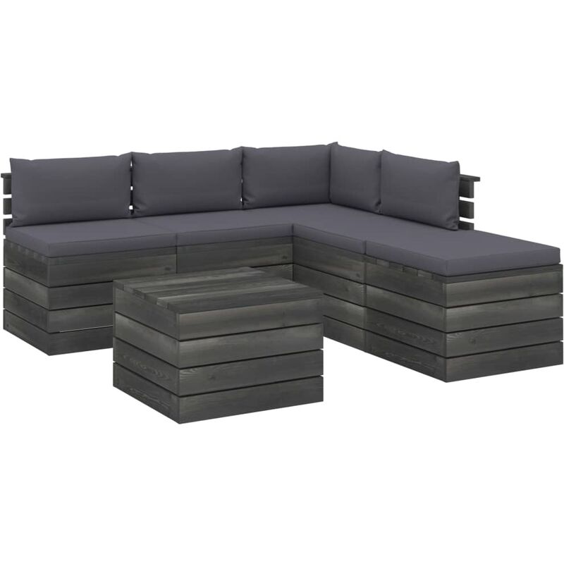 

Muebles de palets de jardín 6 pzas y cojines madera maciza pino