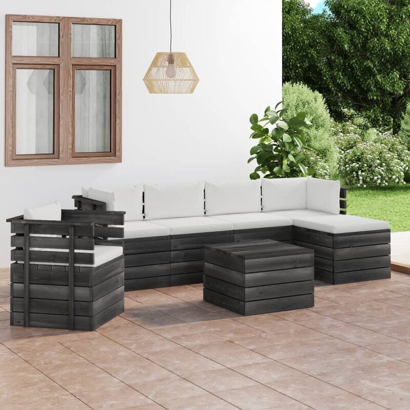 

Muebles de palets de jardín 7 piezas cojines madera maciza pino