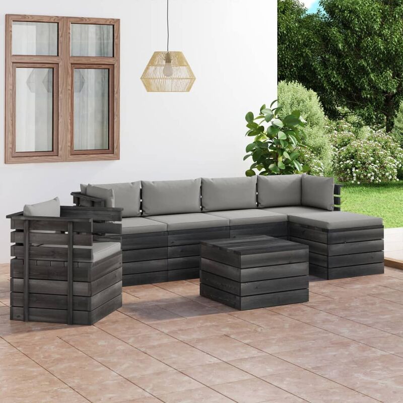 

Muebles de palets de jardín 7 piezas cojines madera maciza pino