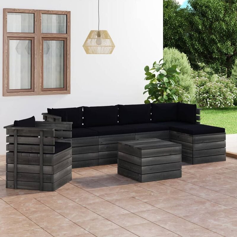 

Muebles de palets de jardín 7 piezas cojines madera maciza pino