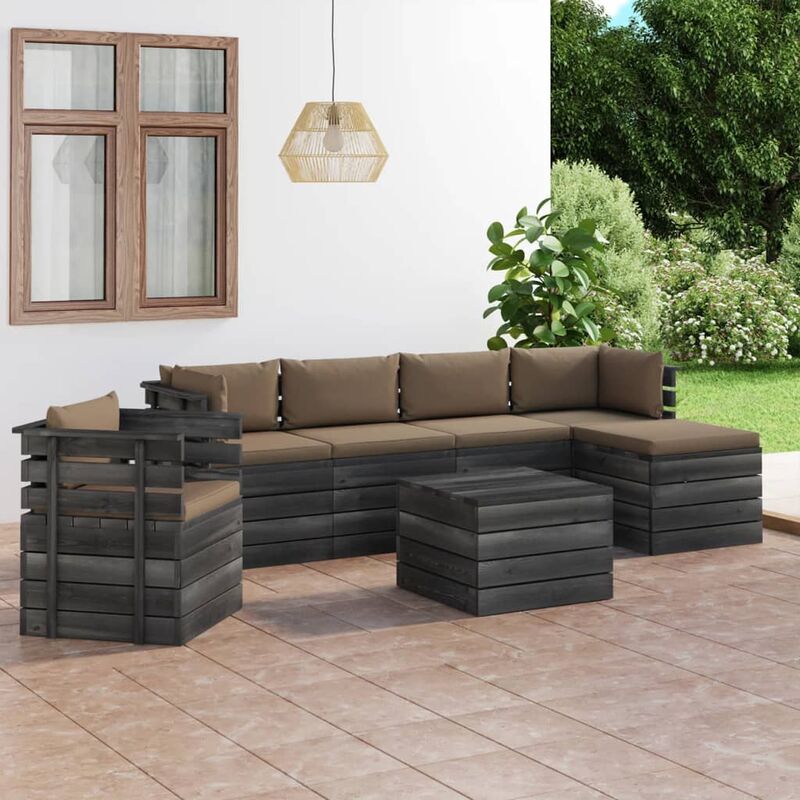 

Muebles de palets de jardín 7 piezas cojines madera maciza pino