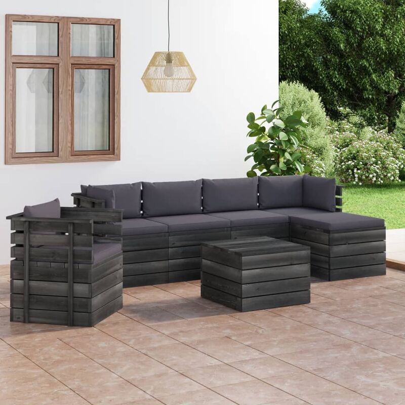 

Muebles de palets de jardín 7 piezas cojines madera maciza pino