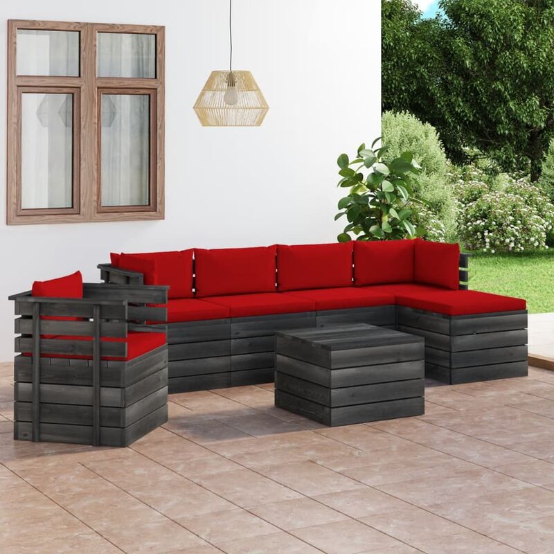 

Muebles de palets de jardín 7 piezas cojines madera maciza pino
