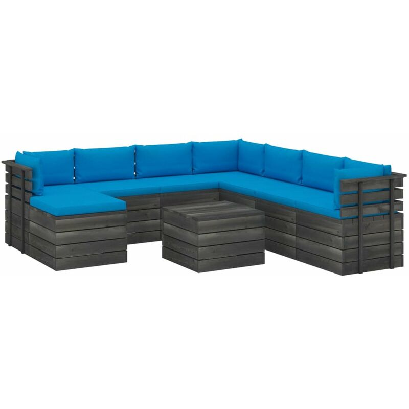 

Muebles de palets de jardin 9 piezas cojines madera maciza pino