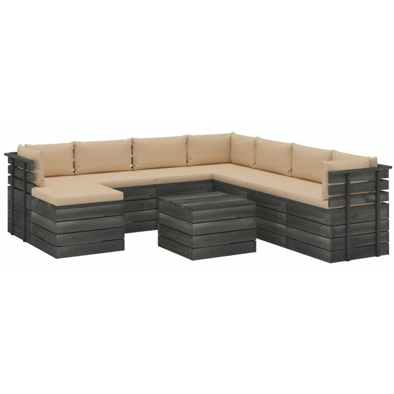 

Muebles de palets de jardin 9 piezas cojines madera maciza pino